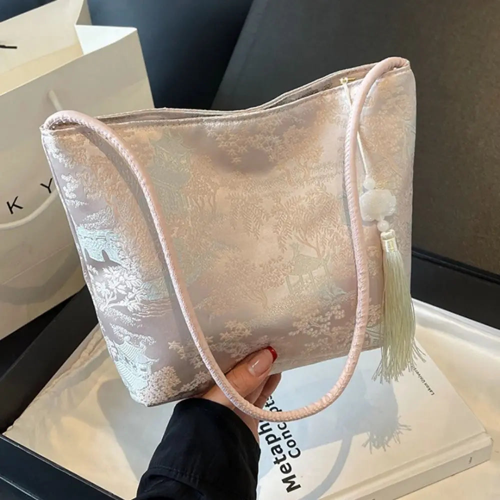 New Chinese Style Shoulder Bag Retro Portable Women Handbags Large Capacity Gift Messenger Bag Commuting Bag Bucket Bag