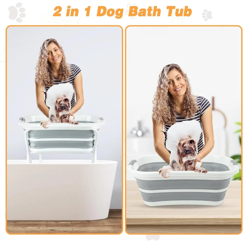 Portable Collapsible Dog Bath Tub Elevated Pet Washing Station with Drainage for Bath Shower Grooming Puppy Small Medium Dogs