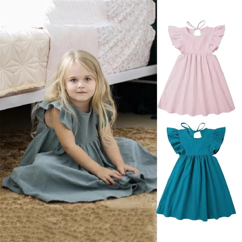 Baby Dresses Linen Cotton Summer Girls Clothes Ruffles White Princess Dress 1st Birthday Party for 0-6Y Flower Girls Clothing