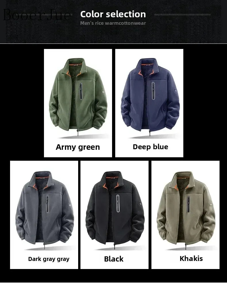 2026 Men Winter Double Thickened Fleece Jacket Outdoor Windproof Ski Coat Snow Warm Hiking Cycling Climbing Pocket Sweatshirt