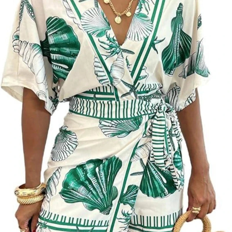 European American Summer New in Sweet Two-piece Setprinting Fashionable Comfortable Summer Women's Casual T-shirt Shorts Suit