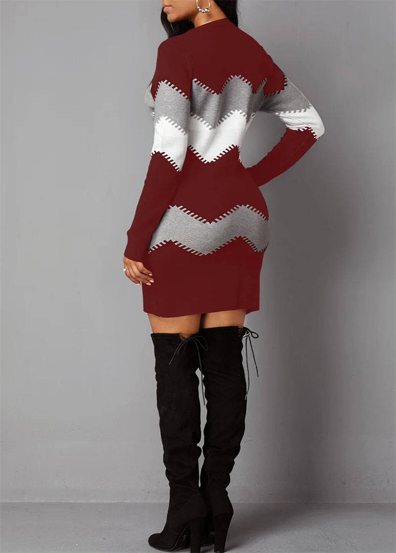 2025 Autumn Women's French Velvet Mini Dress Elegant Colour Blocking Casual Streetwear Femme Casual Slim Fit Pullover Dresses