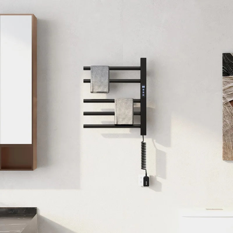 Smart Electric Bathroom Towel Rack Timer Rotating Towel Warmer Touch Control Temperature Adjustable Wall Mounted Drying Rack