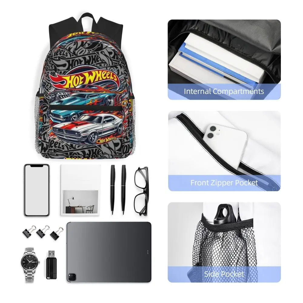 Hot Wheels Race Student Backpack School Bag Hiking Travel Daypack for Men Women Bookbag Shoulder Bags