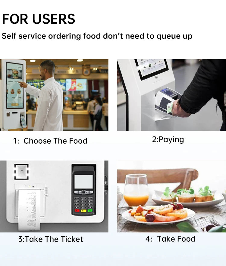 15.6 21.5 24 27 32 Inch Floor Standing/Wall Mounted Self-Service Payment Kiosk With QR Code Scanner 80mm Thermal Printer