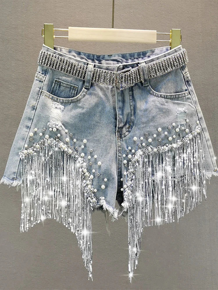 Women's High-Waist Wide-Leg Denim Shorts