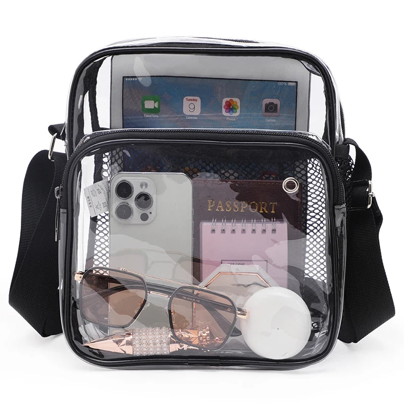 TINYAT Women Lightweight Mesh Strap Transparent PVC Bags Put Lost Headphone Jack Umbrella Cell Phone 9.7 inch iPad For Concerts