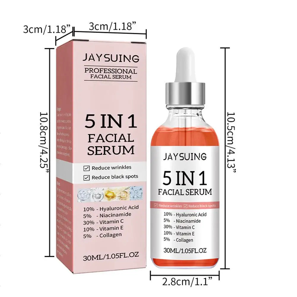 5 In 1 Face Serum Moisturizing Whitening Anti Wrinkle Aging Vitamin C Hyaluronic Acid Facial Serum Shrink Pores Skin Care 30ml