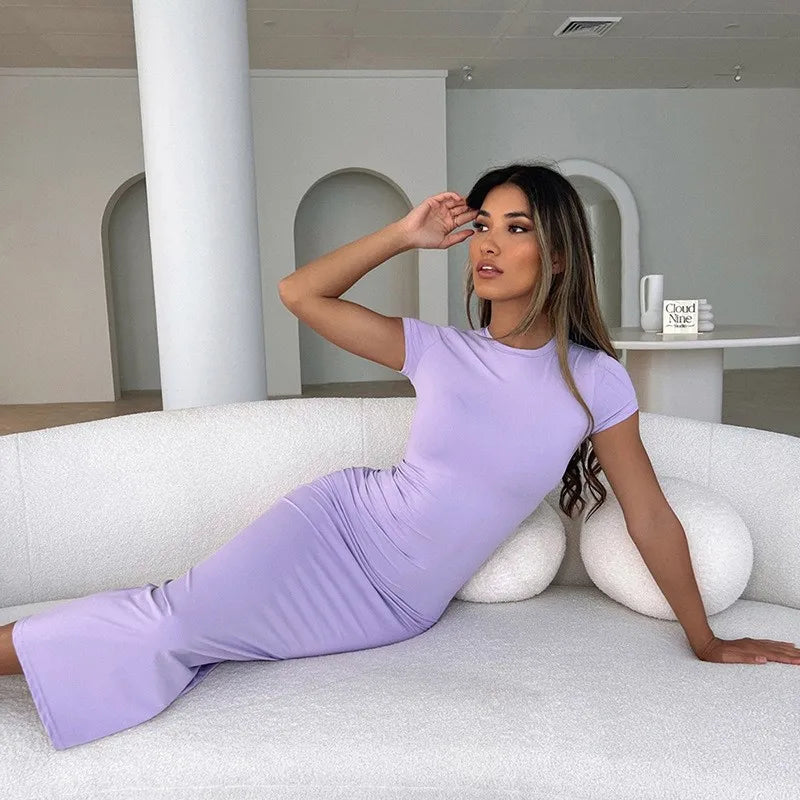 Sexy Skinny Women's Bodycon Party Casual Fashion O-neck Short Sleeve Solid Color Wraped Hip Package LongFemale Sexy Fit Dresses