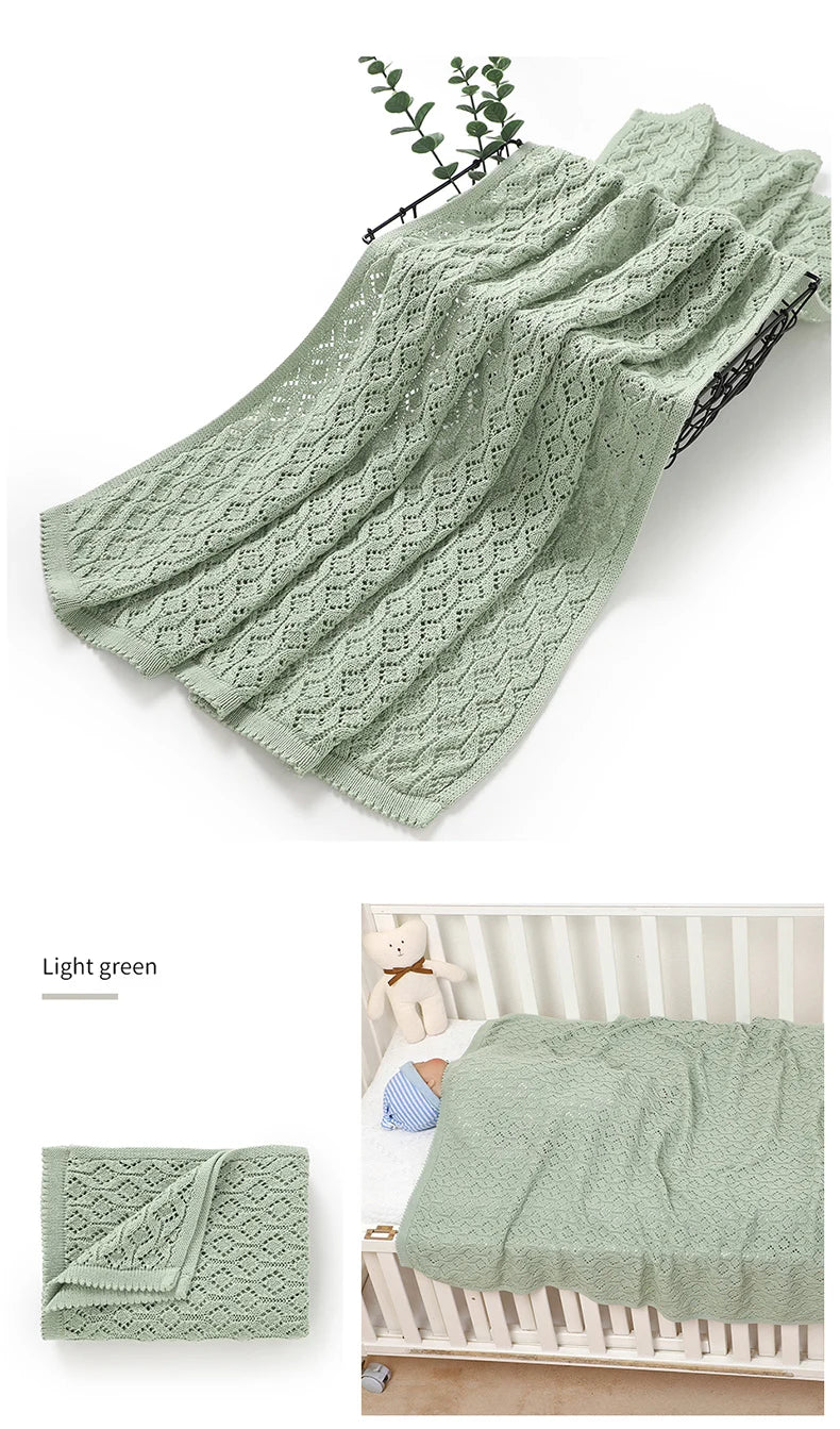 Cotton Baby Blanket Knit Infant Boy Girl Bedding Quilt 90*70CM Solid Toddler Stroller Swaddle Super Soft Plaid Fashion Hollow Ou
