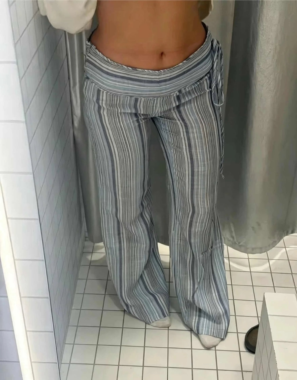 Striped Women's Trousers Low Waist Tie Casual Pants Vertical Stripe Floor Length Pants Daily Fashion Wear 2026 Collection