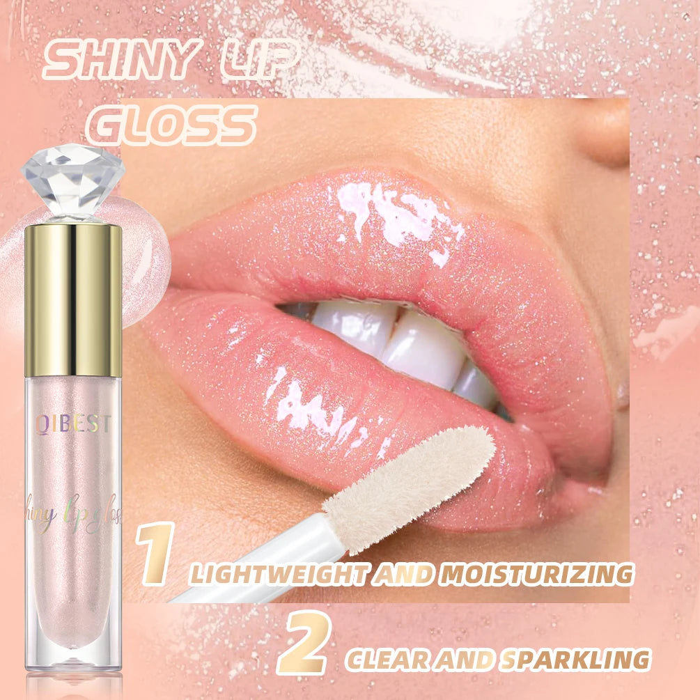 QIBEST Diamond Glitter Lipgloss Hydrating Lasting Pearlescent Metallic Liquid Lipstick Moisturizing Shiny Lip Glaze Cosmetics