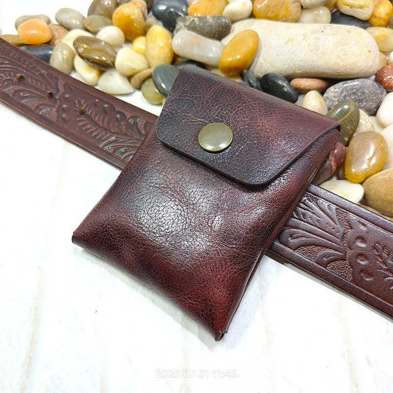 Mini Waist Bag Genuine Leather Belt Pouch Wallet Card Holder Car Key Purse Pack Driver's license Case Men Women 6071