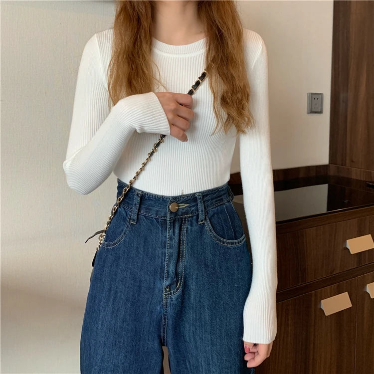 2026 Basic Tops Women Sweater Autumn Winter Long Sleeve Pullover Fashion O-neck Elastic Female Winter Solid Knitted Jumper