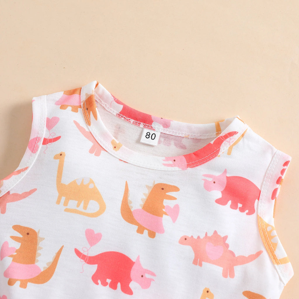Summer 1-5 Years Little Girl Princess Dress Clothing Baby Girl Sleeveless Dinosaur Print Mesh Dress For Kids Girl Party