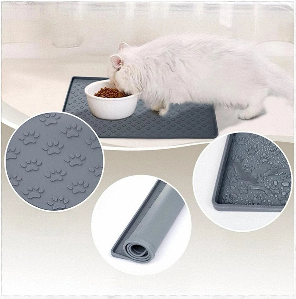 60*40cm Silicone pet feeding mat, cat and dog food mat with overflow protection floor, cat and dog meal mat with water bowl,