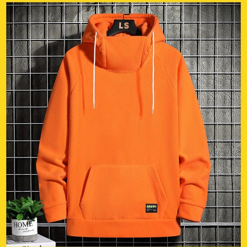 Men's Polar Fleece Sweatshirt Solid Color Street Style Autumn Winter Men Hood Sports Windproof Oversized High Collar Hoodie 5XL