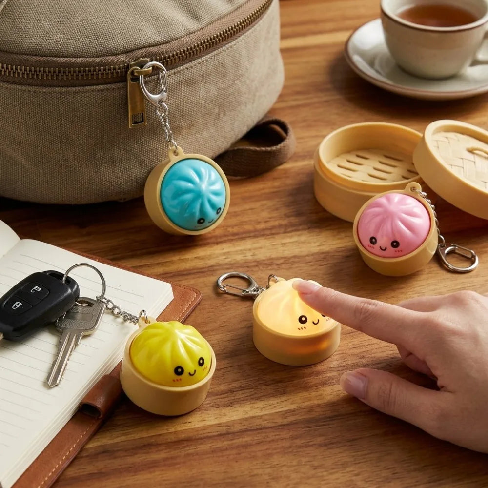 Cute Kawaii Dumpling Fidget Toys Mechanical Switch Clicker Light Up Dim Sum Bao Bun Keychain Stress Relief For Backpack Adults
