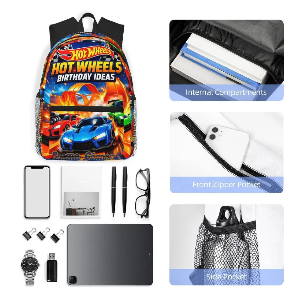 Hot Wheels Race Student Backpack School Bag Hiking Travel Daypack for Men Women Bookbag Shoulder Bags