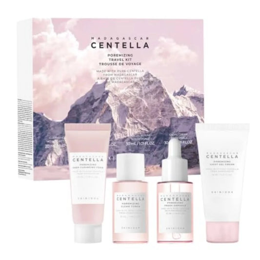 SKIN1004 Korean Skincare Centella Poremizing Travel Kit Sensitive Skin Soothing And Pore Care Set Cleanser Toner Ampoule Cream