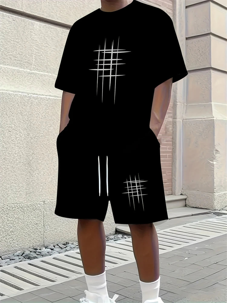 2026 New Spring/Summer Simple Letter 3D Printed Men's Casual Short-sleeved Set, Outdoor Street Fashion Trendy Men's Top And Shor