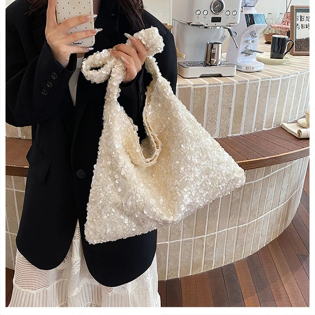 Women'S Sequined Tote Bag Medium-Soft Shoulder Tote Bag Large Capacity Tote Casual For Shopping Meeting Date