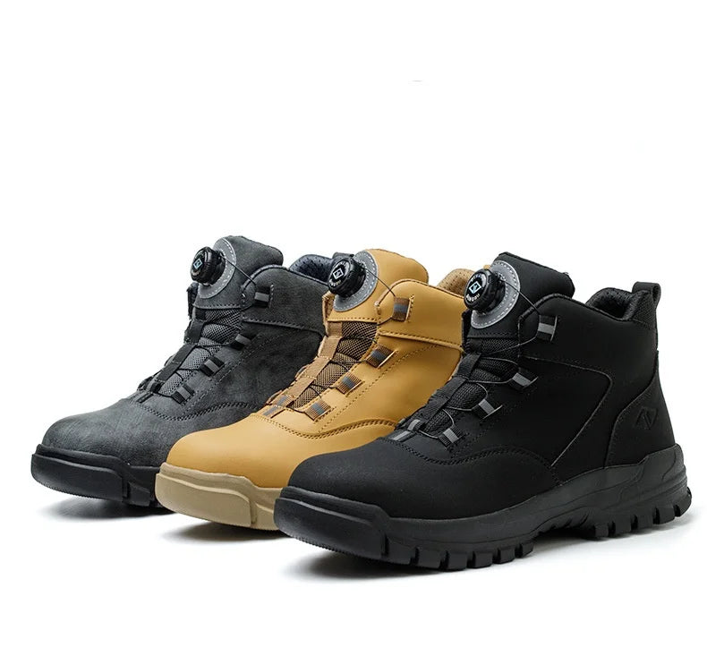 WOUDHONY Work Shoes Men Anti-smashing Anti-puncture Safety Shoes Rotating Buttons Autumn Winter Protective Work Safety Boots
