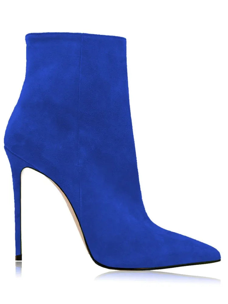 2025 Pointed High-heeled Short Boots Suede Fashion Runway Ladies Autumn and Winter 35-46 Plus Size Women Ankle Boots