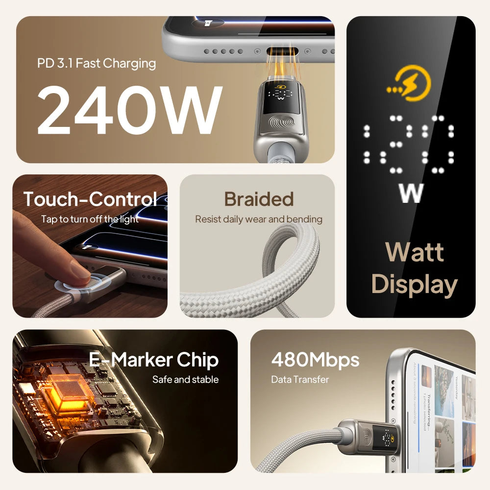 CABLETIME 240W USB C Cable Fast Charging Cable Data Sync Type C Display Cable for iPhone Duo iphone 18/17 Huawei MacBook Laptop