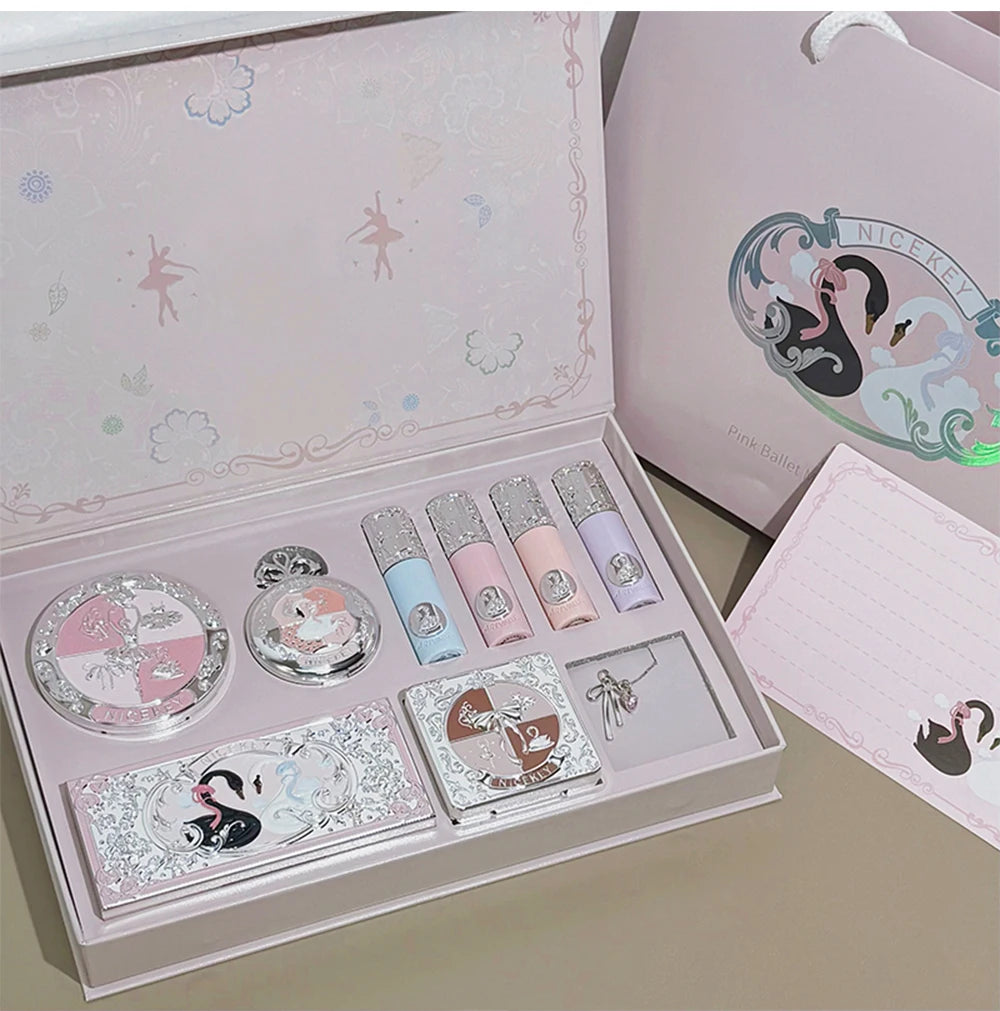 NICEKEY Face Makeup Sets Include 4 Lipgloss,1 Blush,1 Pressed Powder,1 Eyesshadow Palette,1 Contour Palette With Necklace Gift