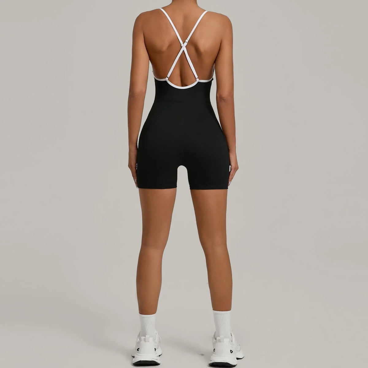 Summer Women's Sports Jumpsuit Shorts Cross Shoulder Straps Hip Lift Tight One-piece Yoga Set Outdoor Running Gym Fitness Suits