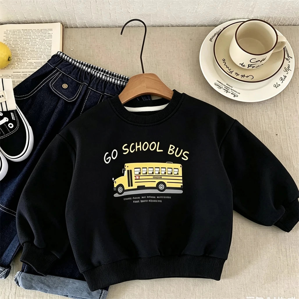 Little Car Print Hoodie Fashion Casual Autumn Clothing Round Neck Pullovers Simple All-match Tops Baby Boys Girls Sweatshirts