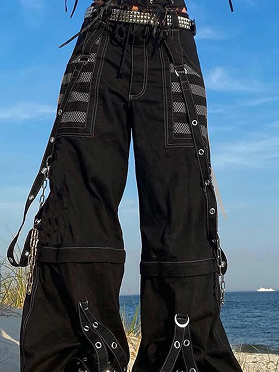 Women's Striped Cargo Jeans with Pockets