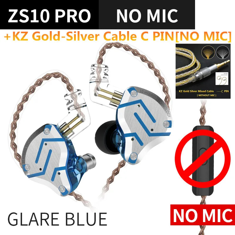 KZ ZS10 Pro 4BA 1DD Hybrid In Ear Metal Earphones10 Drivers HIFI Bass Earbuds Monitor Sport Noise Cancelling Headset ZSX ZAX Z3