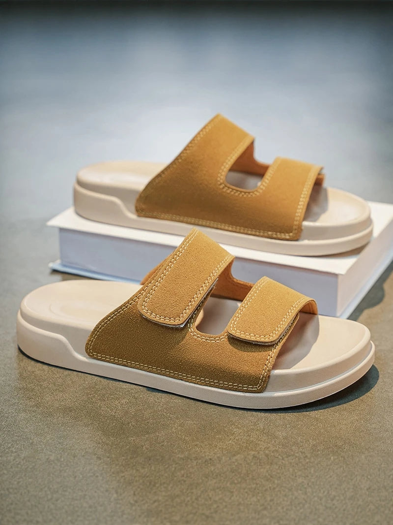Birkent Men's Sandals Summer 2026 Outdoor Sports Beach Flat Slippers Thick Bottom Anti-slip Wear-resistant Casual Slip-ons