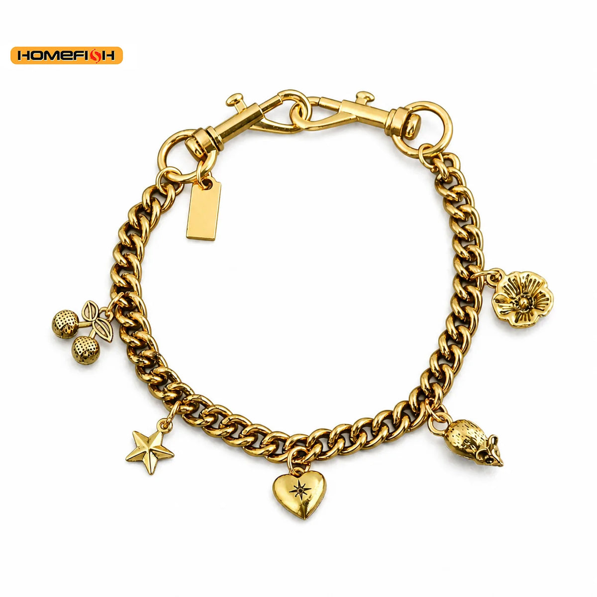 HOMEFISH Vintage Alloy Bag Hanging Chain Multi‑Charm Pendant Cherry Flower Star Moon Heart Decor for Handbag DIY Accessory