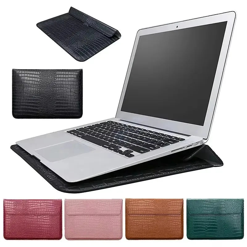 Textured PU Leather Flip Laptop Sleeve for 11–16-Inch Laptops