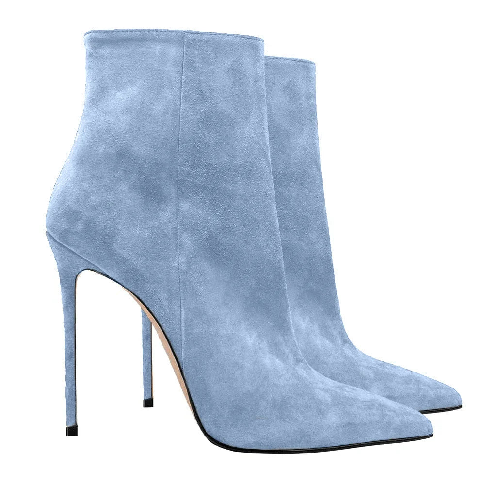2025 Pointed High-heeled Short Boots Suede Fashion Runway Ladies Autumn and Winter 35-46 Plus Size Women Ankle Boots