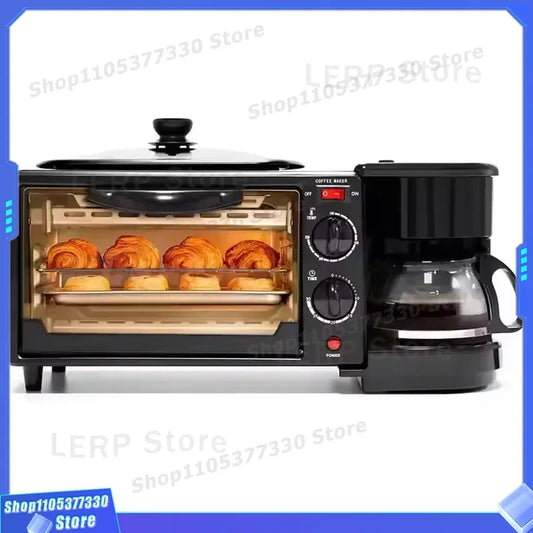 3 in 1 Breakfast Maker Machine with Coffee Pot Frying Pan and Oven Compact Kitchen Appliance for Toast Egg Bacon Multi Cooker
