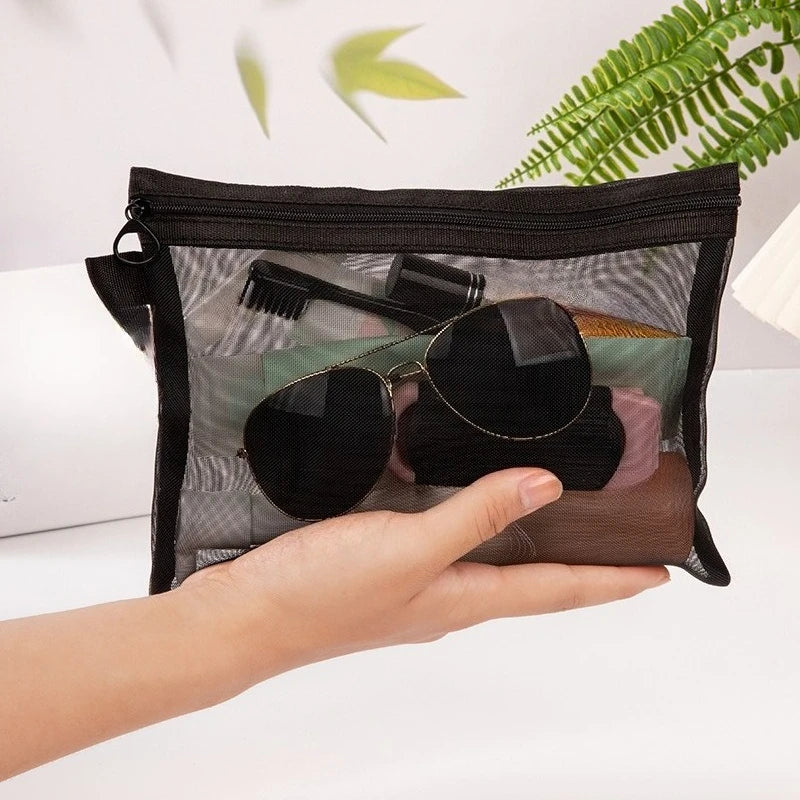 1pcs Mesh Clear Cosmetic Bags Small Large Black Makeup Bag Portable Travel Toiletry Organizer Case Lipstick Storage Pouch