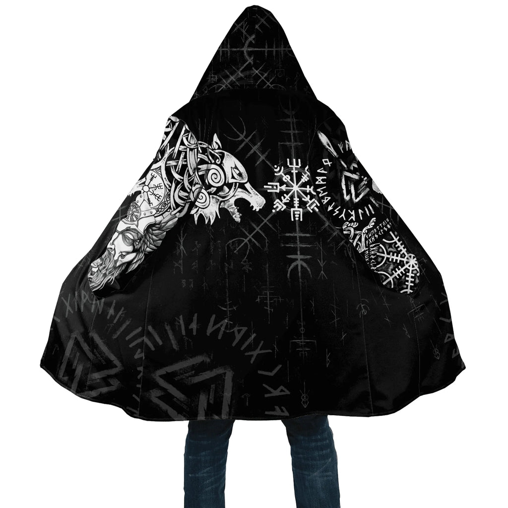 Winter Fashion Mens cloak Norse Odin Raven Tattoo 3D Printed Thick Fleece Hooded Coat Unisex Casual Warm Cape coat DP23