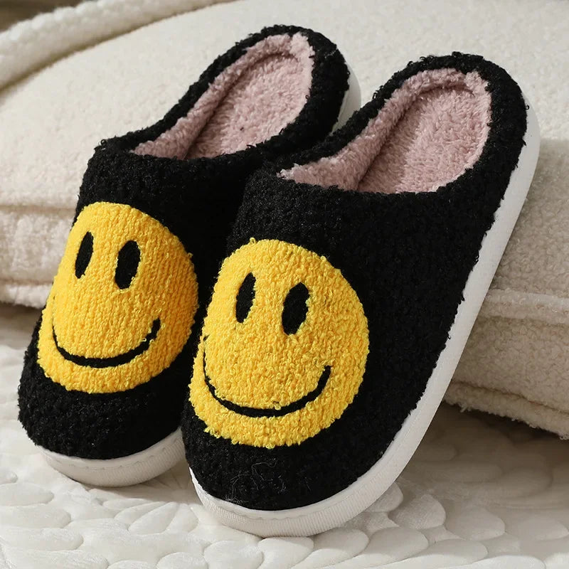 Fuzzy Smile Face Women man Slipper Kawaii Cartoon Plush Contton Indoor Funny Cute Winter Warm Floor house Home Non slip Shoes