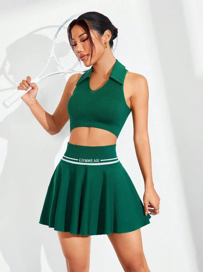 Women's Seamless Knit Tennis To Badminton Skirt Short Fitness Yoga Dress Court Mini Sports Skirt Sports Wear for Gym Summer