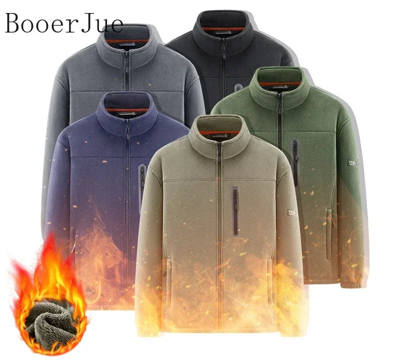 2026 Men Winter Double Thickened Fleece Jacket Outdoor Windproof Ski Coat Snow Warm Hiking Cycling Climbing Pocket Sweatshirt