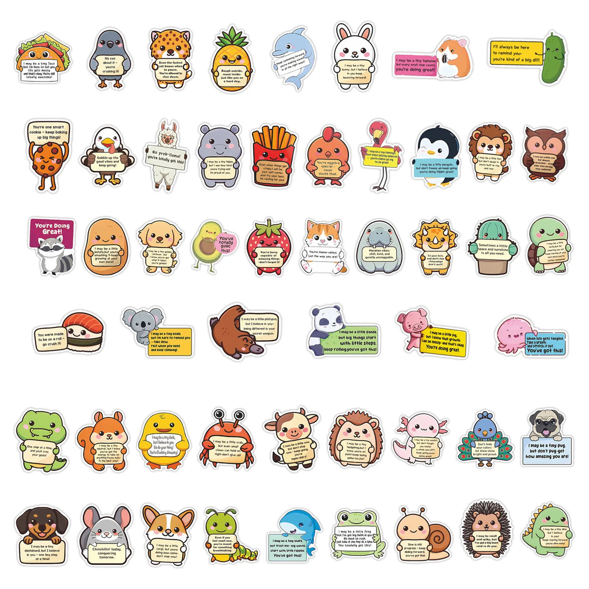 50Pcs Cute Emotional Support Animal Stickers Animal Motivational DIY Stickers Scrapbooking Phone Luggage Waterproof Decals