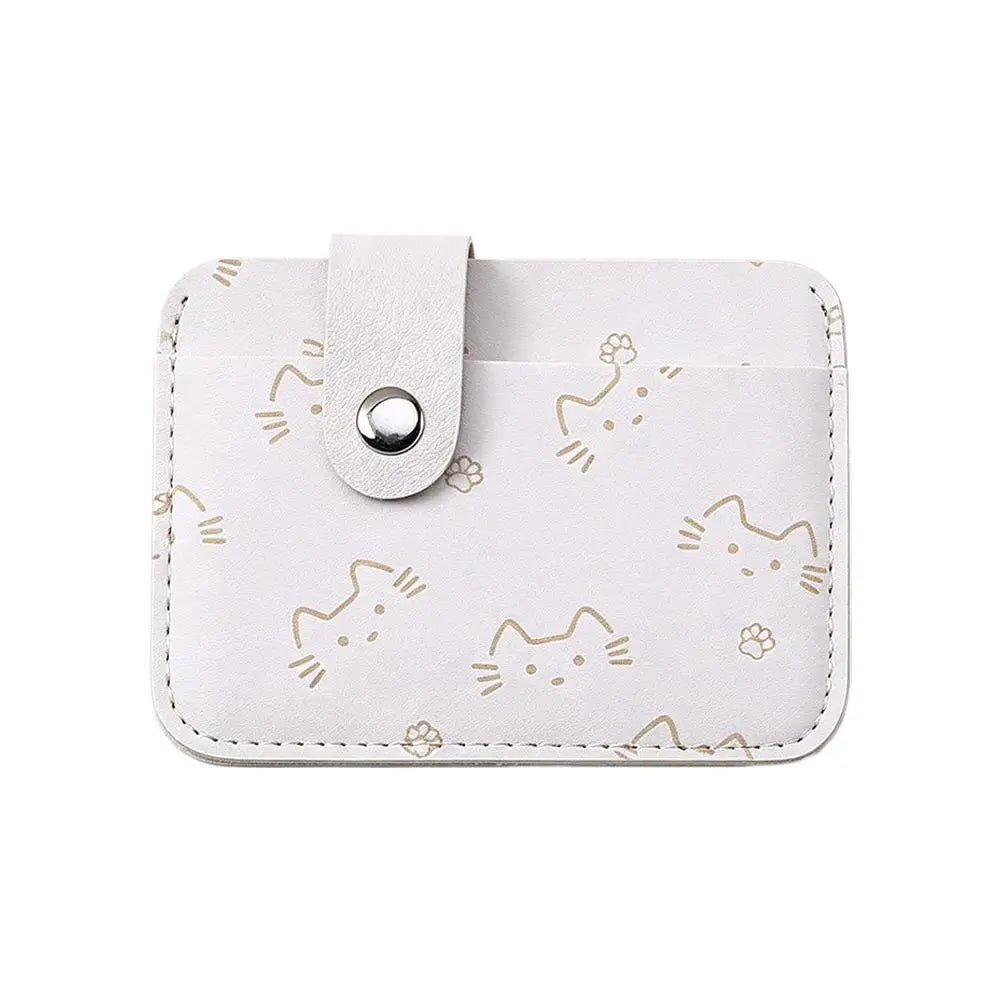 Cute Cat Print Card Holder Wallet for Women Girls Fashion PU Leather Money Bags Mini Slim Coin Purse Portable Daily Gift