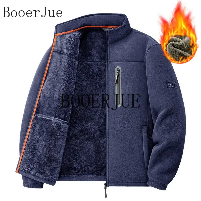 2026 Men Winter Double Thickened Fleece Jacket Outdoor Windproof Ski Coat Snow Warm Hiking Cycling Climbing Pocket Sweatshirt