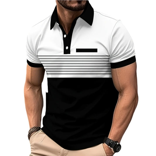 Summer T Shirts for Men 2024 Short Sleeve Men's Clothing Collar 3D Printing Plain Shirt Striped Polo Tees Fashion Pullover Tops