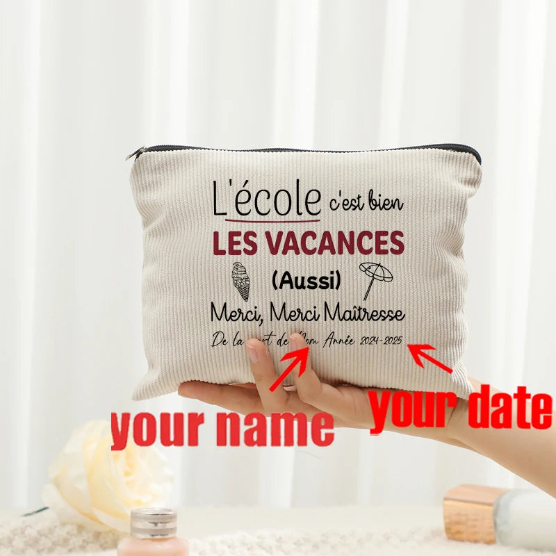 Personalized Floral Maitresse Appreciation Cosmetic Bag Custom Name Toiletry Case Gift for Educators End of School Year Present
