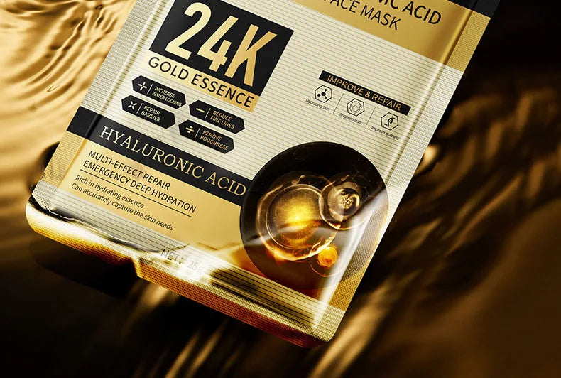 10pcs 24K Golden Hyaluronic Acid Face Mask Facial skincare Firming Moisturizing Hydrating Facial Masks Skin Care Products